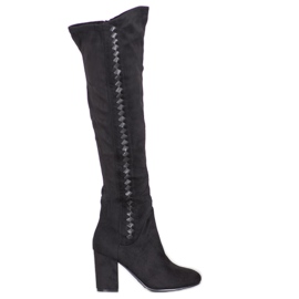 SDS Velúr magas sarkú csizma fekete