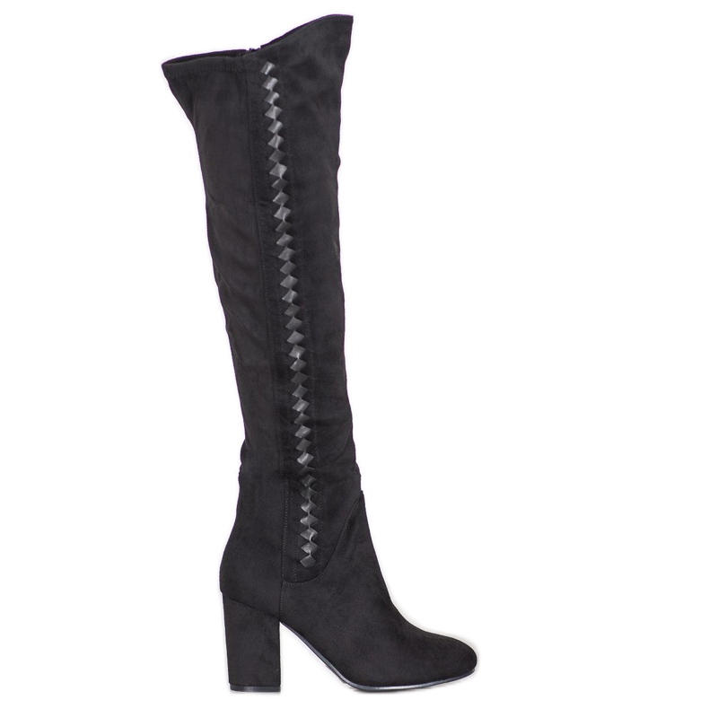 SDS Velúr magas sarkú csizma fekete