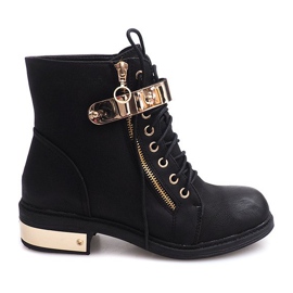 Csipkés bokacsizma csattal F03 Fekete