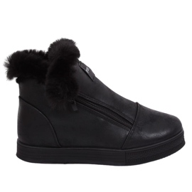 Fekete bokáig érő cipők szőrmével W19-29 Black II Quality