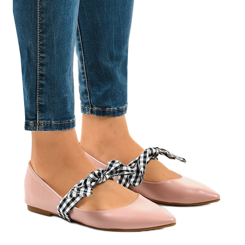 Rózsaszín fűzős balerinák íjakkal NK07P Rózsaszín fűzős balerinák íjakkal NK07P