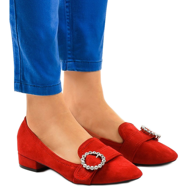 Piros velúr magas sarkú cipő L419