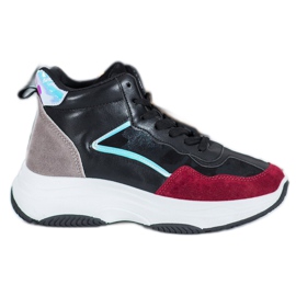 Ideal Shoes Magas csizma a platformon fekete sokszínű Ideal Shoes Magas csizma a platformon fekete sokszínű