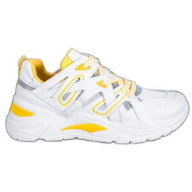 Small Swan Kényelmes Eco bőr cipők fehér sárga