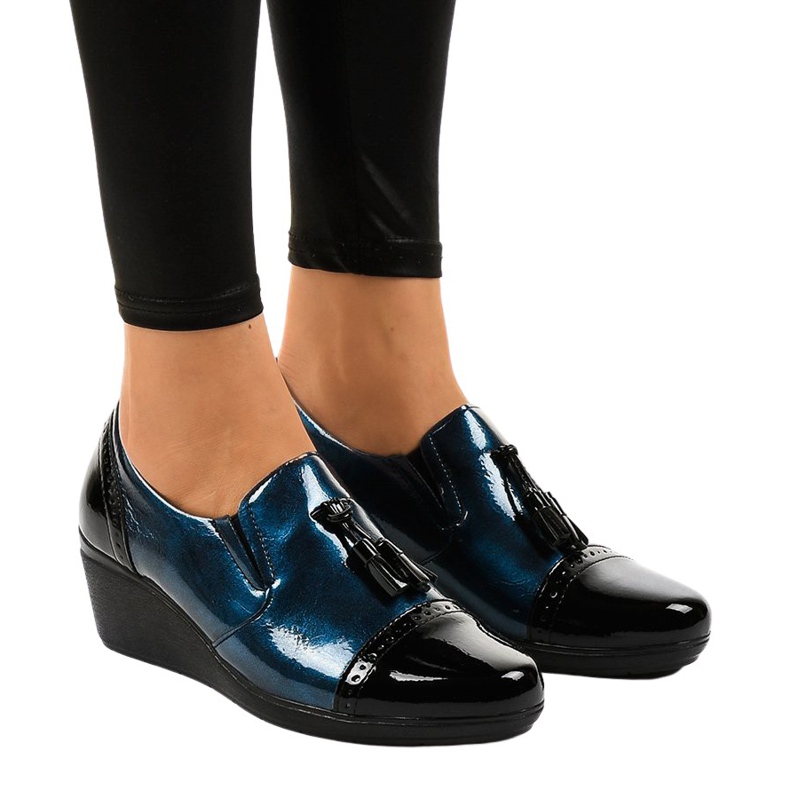 Fekete ék cipő 7-9022 sötétkék Fekete ék cipő 7-9022 sötétkék