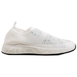 SHELOVET Csúszós cipő kristályokkal fehér