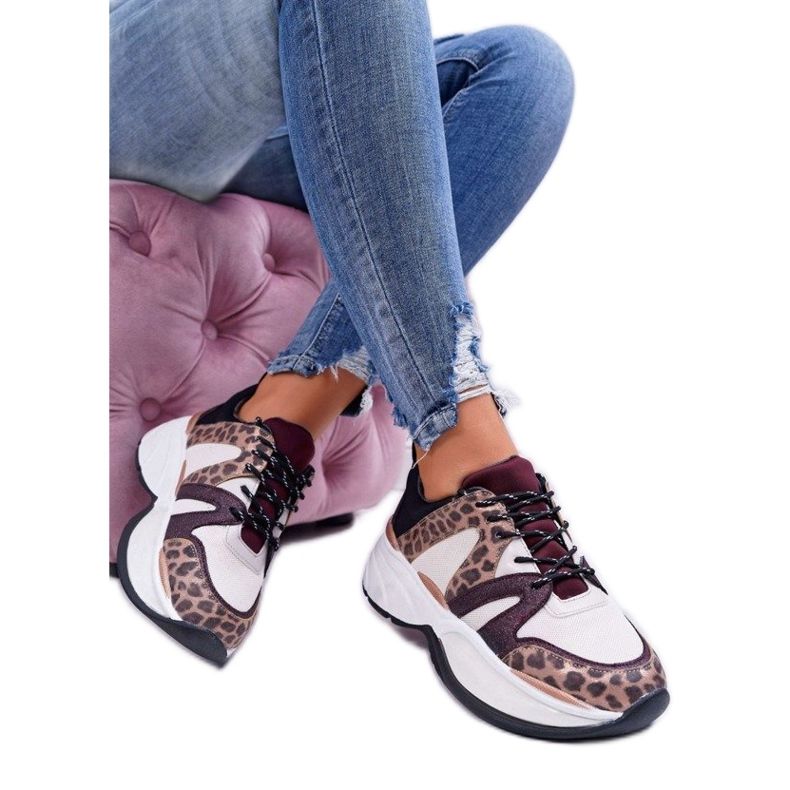 Fehér sportcipő, cipők leopárd FY091-3 barna sokszínű