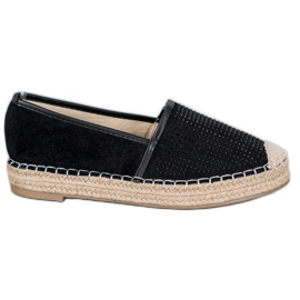 Best Shoes Fekete espadrillák kristályokkal sárga