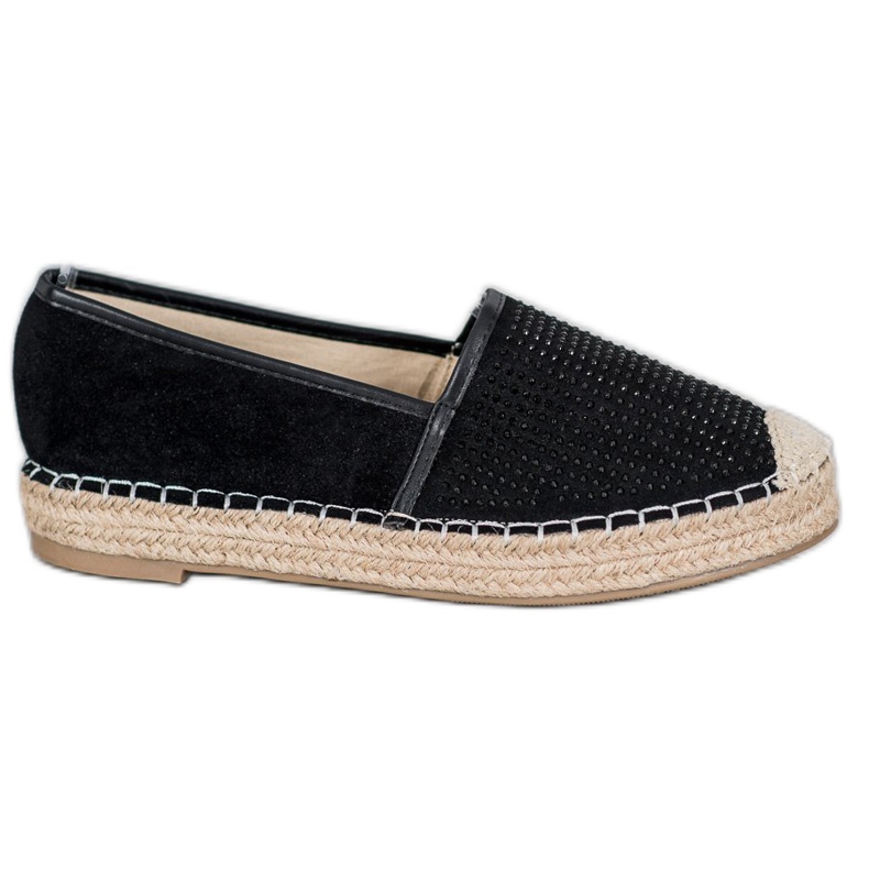 Best Shoes Fekete espadrillák kristályokkal sárga