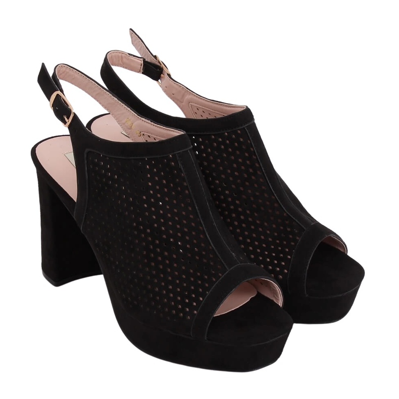 Fekete áttört magas sarkú szandál 9R82 Fekete