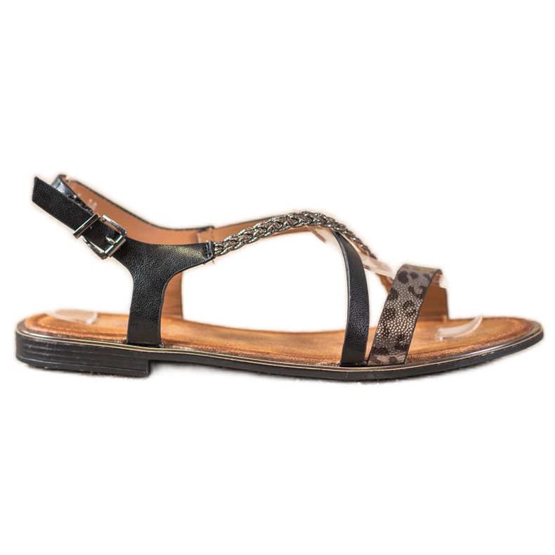 Small Swan Stílusos leopárdmintás szandál fekete