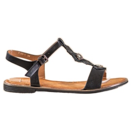 Small Swan Fekete szandál köbös cirkóniummal