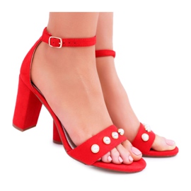 S.Barski Női szandál a sarkán gyöngyökkel Vörös Renes piros