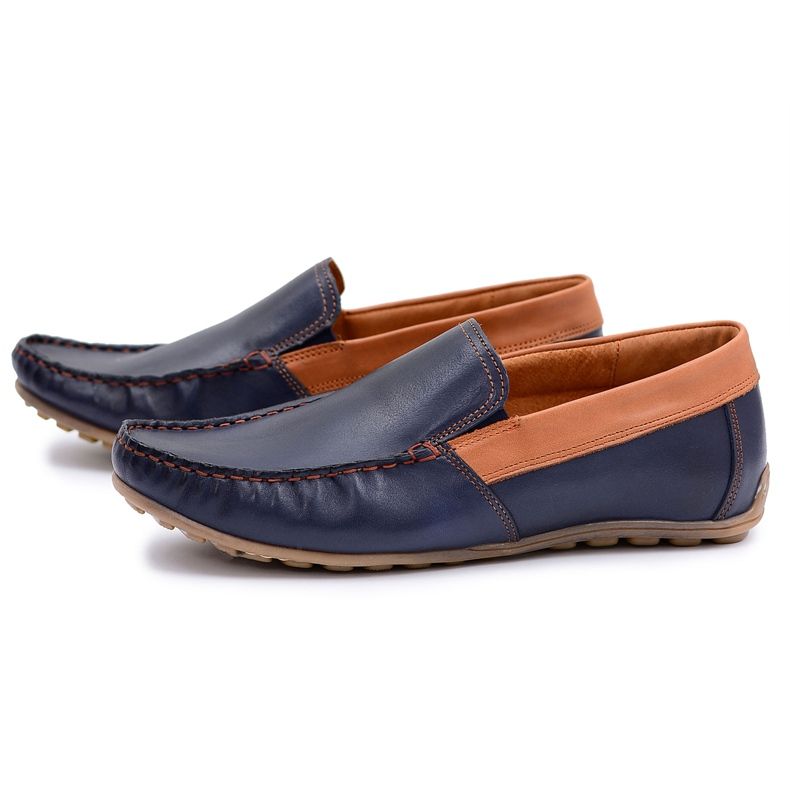 Neex | Navy Blue Leather Férfi Bocsánat Slip-On Loafers sötétkék