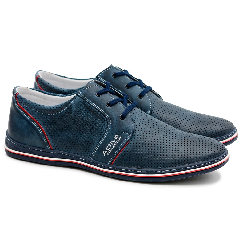 Joker Bőr Férfi Fűzött Navy Blue Áttört Cipő Markos sötétkék