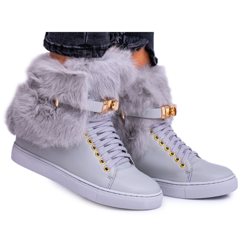 Lu Boo szürke csizma természetes Gisele szőrmével
