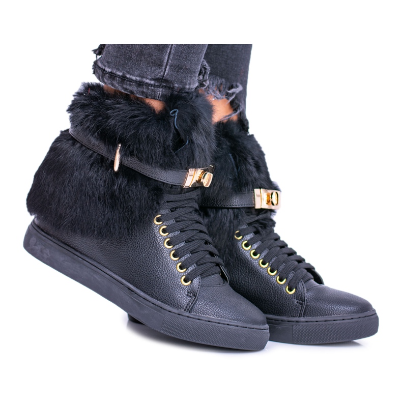 Lu Boo fekete csizma természetes Gisele szőrmével