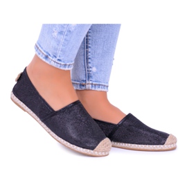 Lu Boo Black Glitter női espadrilles Slip On Miravet fekete