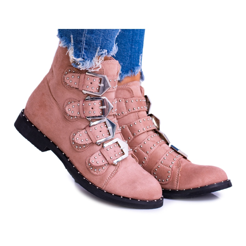 Lu Boo Pink Boots Virginia Rock Star Rivets Csatok Suede rózsaszín