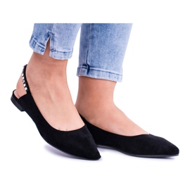 Lu Boo Black Suede balerinák Szpitz strasszos Macronban fekete