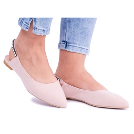 Lu Boo Pink Suede balerinák Spitz strasszos Macronban rózsaszín