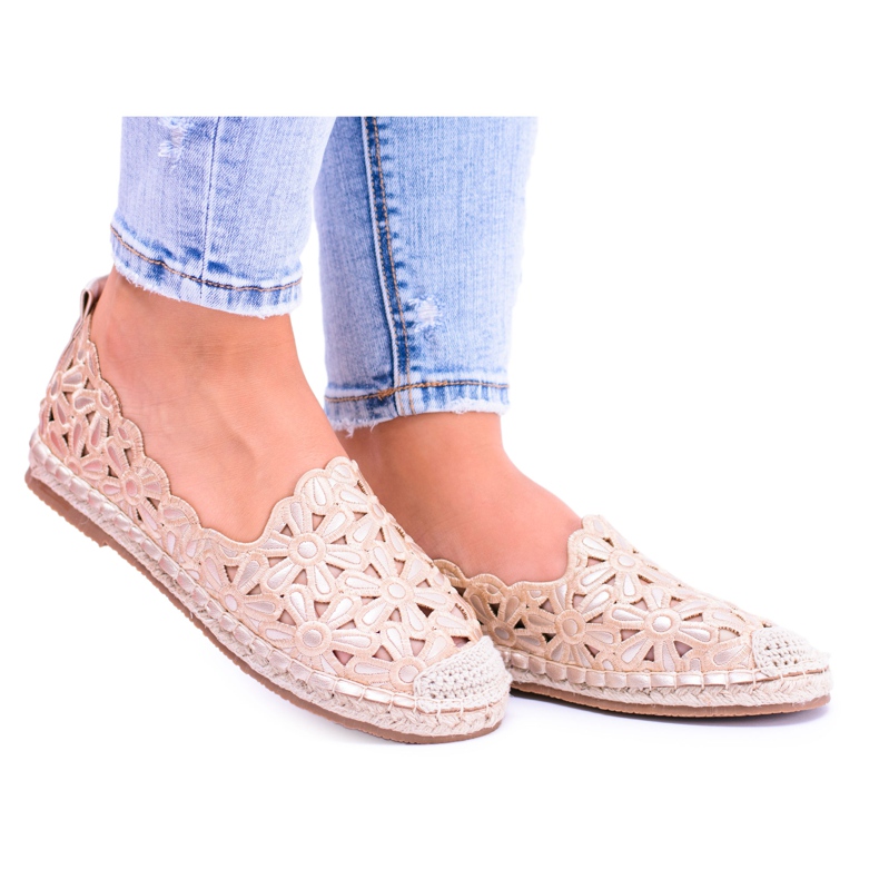 Lu Boo női balerinák Arany Espadrilles Macarena Flowers aranysárga