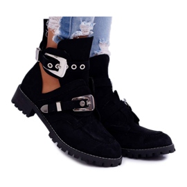 Lu Boo Black Suede Cut Out Boots Rock Girl fekete