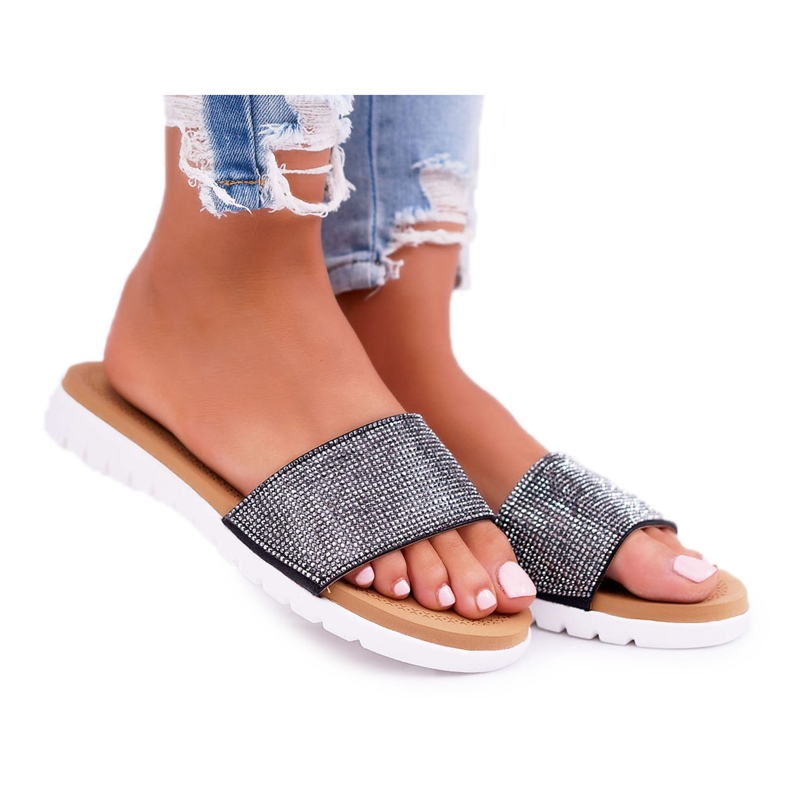 Lu Boo női fekete papucs flitterekkel