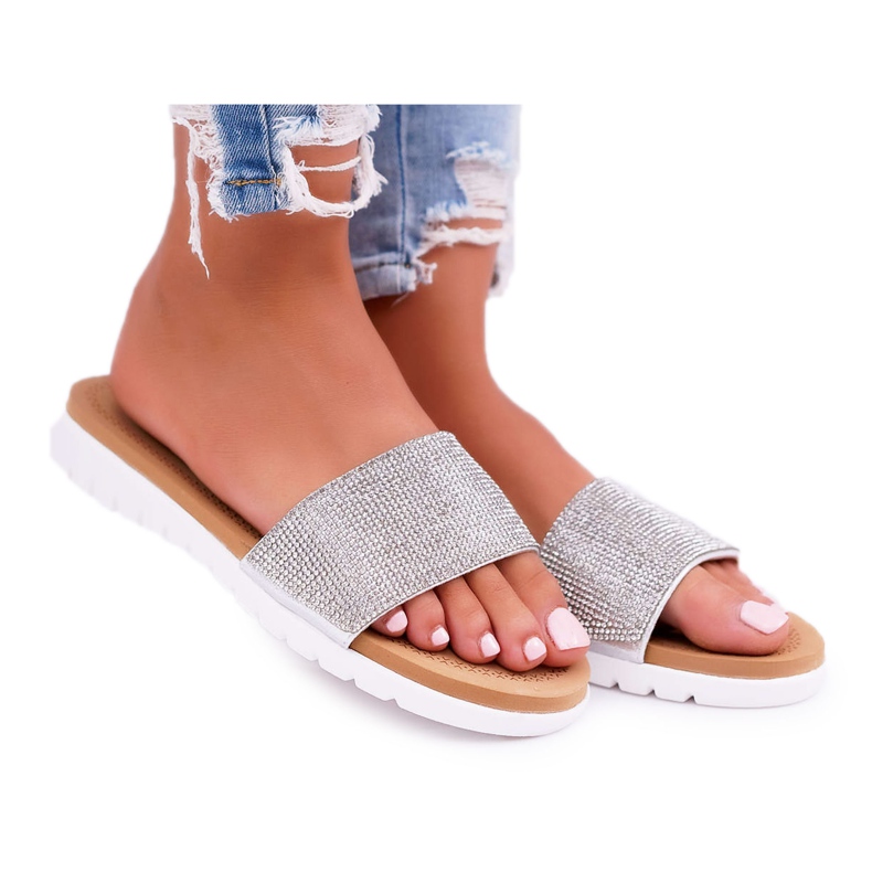 Lu Boo női ezüst papucs flitterekkel szürke