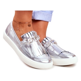 Női cipők csúsznak a Lu Boo tükrös cipőkben Nefrette szegéllyel szürke