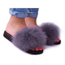 Női papucs természetes szőrmeszürke naturissal Női papucs természetes szőrmeszürke naturissal