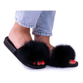 Női papucs természetes szőrmével, fekete naturissal Női papucs természetes szőrmével, fekete naturissal