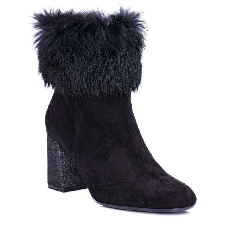 Női fekete velúr csizma Laura Messi 1689 szőrmével