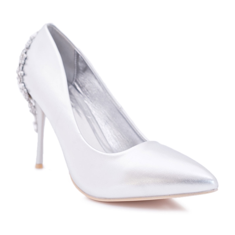 Belluci Női ezüst magassarkú Larento díszítéssel szürke