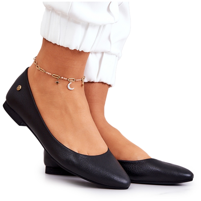 Maciejka bőr fekete női balerinák 04100