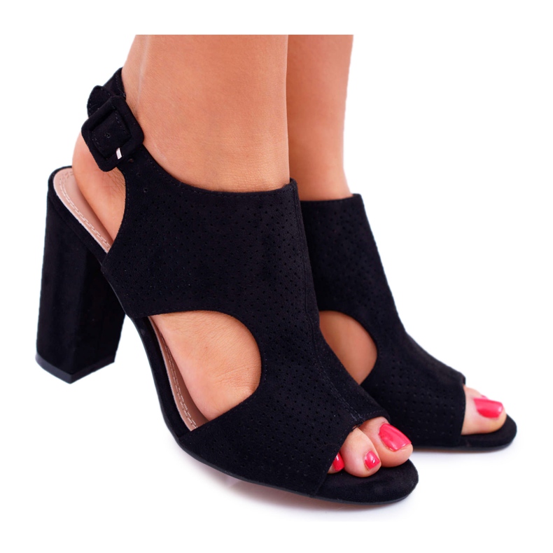 HAN Női szandál sarokon Nyitott velúr fekete Fekete HiBaby