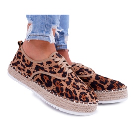 HAN Női Espadrilles fűzős velúr Leopard MyShoes barna
