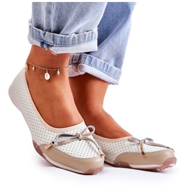 EVE Női fehér és bézs bőr áttört balerinák Erdola barna