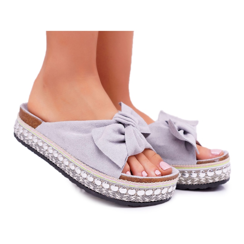 Női papucs íjakkal Vastag talpú szürke Milady