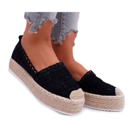 Női fekete csipke espadrilles Lovely Haven