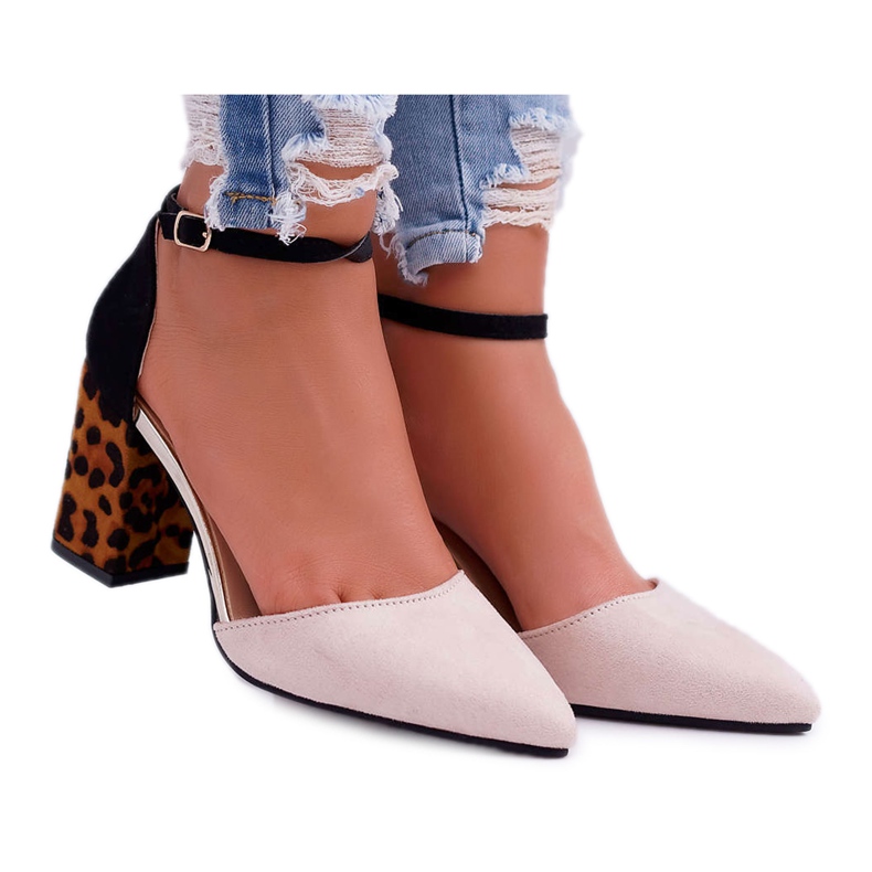 PS1 Női szivattyú sarkú leopárd bézs Ferri fekete sokszínű