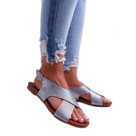 Női szandál Lapos bőr Laura Messi Ezüst 1960 szürke Női szandál Lapos bőr Laura Messi Ezüst 1960 szürke