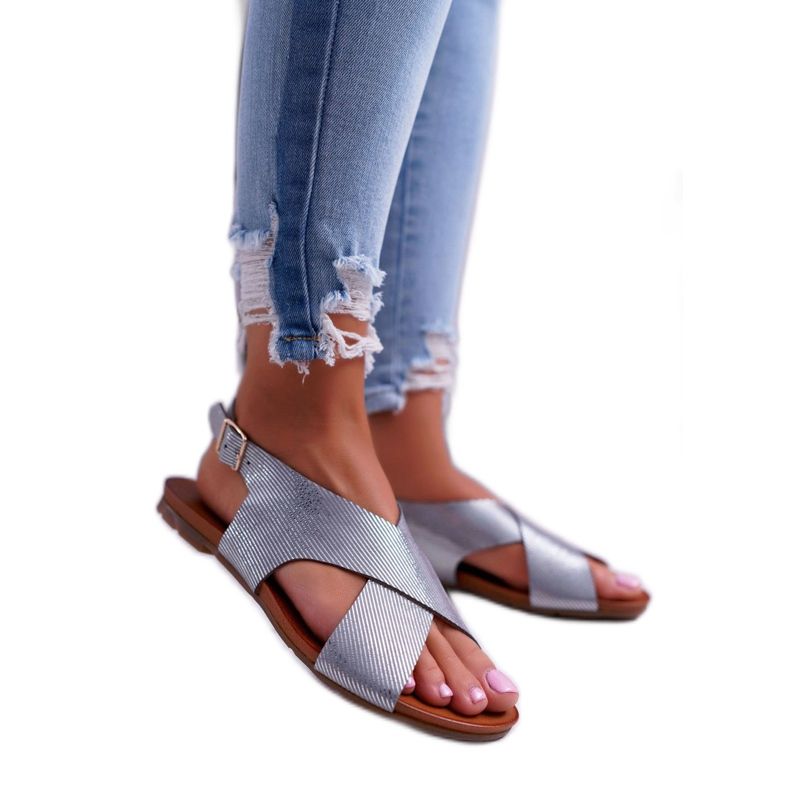 Női szandál Lapos bőr Laura Messi Ezüst 1960 szürke