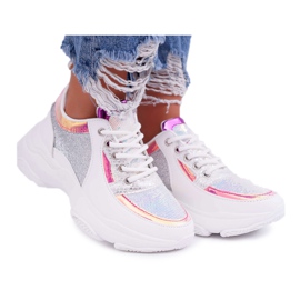 Női sportcipő Vastag talp csillogó fehér Ranea szürke Női sportcipő Vastag talp csillogó fehér Ranea szürke