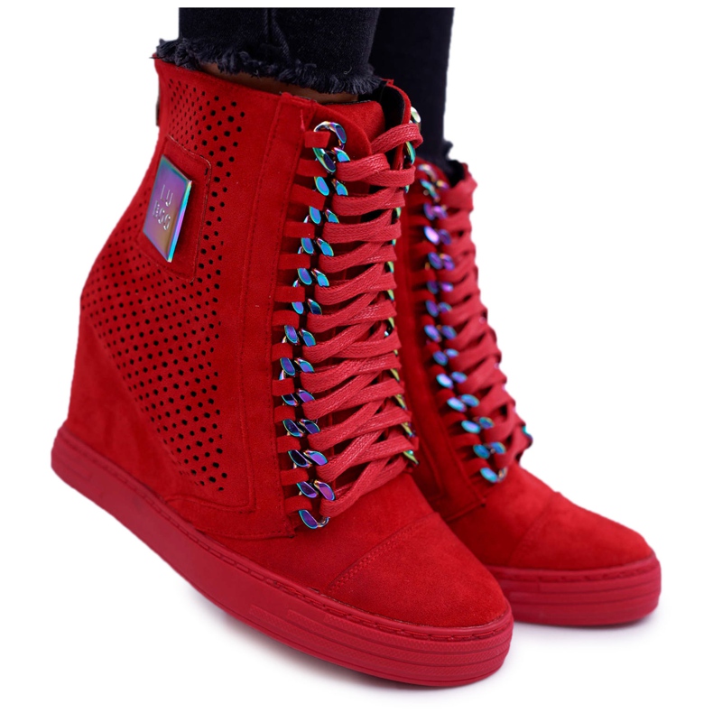 Női Cipők Lu Boo Áttört Suede Red Clamma piros