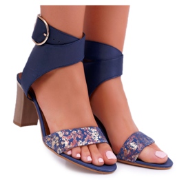 Bőr női szandál Maciejka sarkán Navy Blue 03597 sötétkék