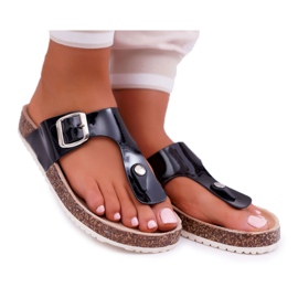 SEA Női papucs Papucsok fekete lakkozott fekete palettán