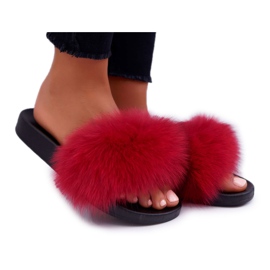 Natúr vörös szőrmés női papucs piros