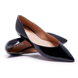 FRJEIN Spitz fekete lakkozott balerinák Fekete Mondd el