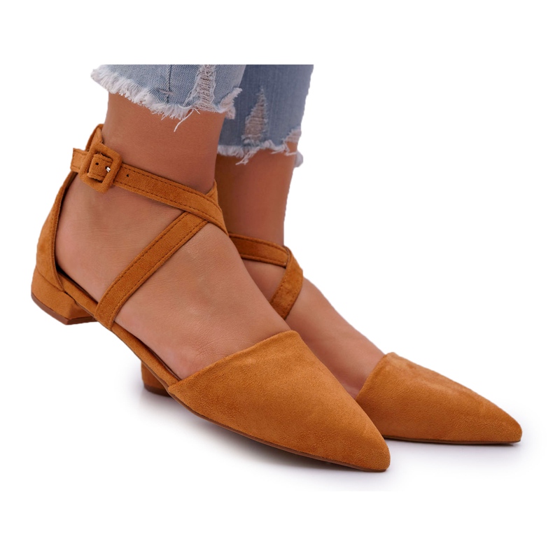 PS1 Női velúr balerinák Spitz Camel Vontare -ban barna